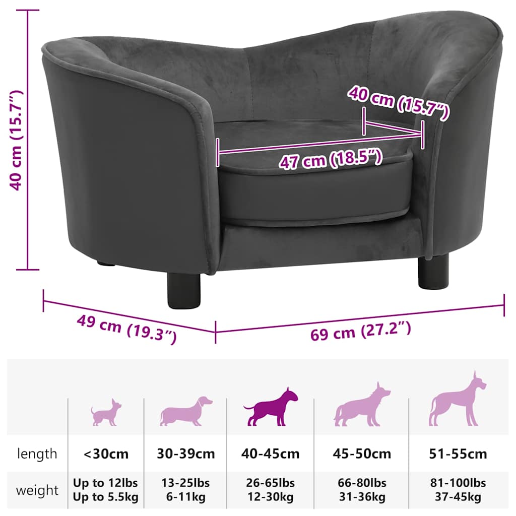 Hundesofa Dunkelgrau 69x49x40 cm Plüsch und Kunstleder