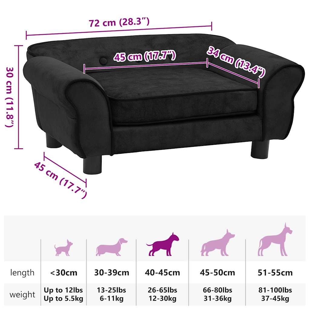 Canapé pour chien noir 72x45x30 cm peluche