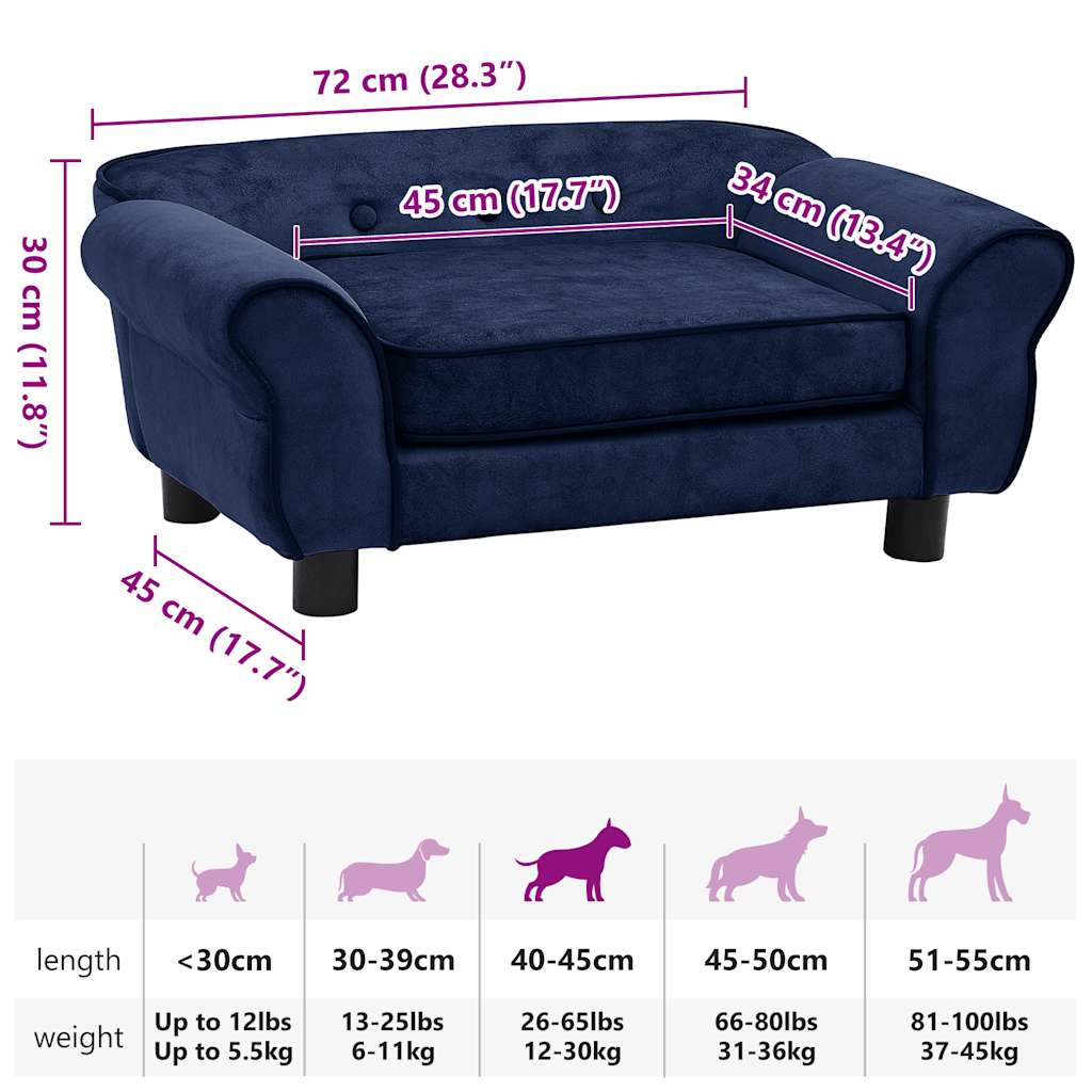 Dog sofa blue 72x45x30 cm plush
