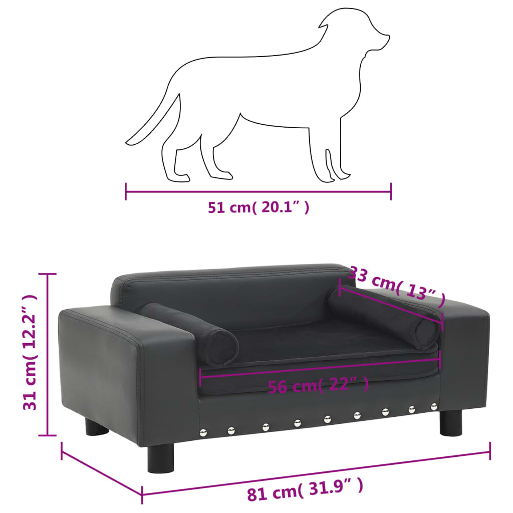 Dog sofa dark grey 81x43x31 cm plush and imitation leather