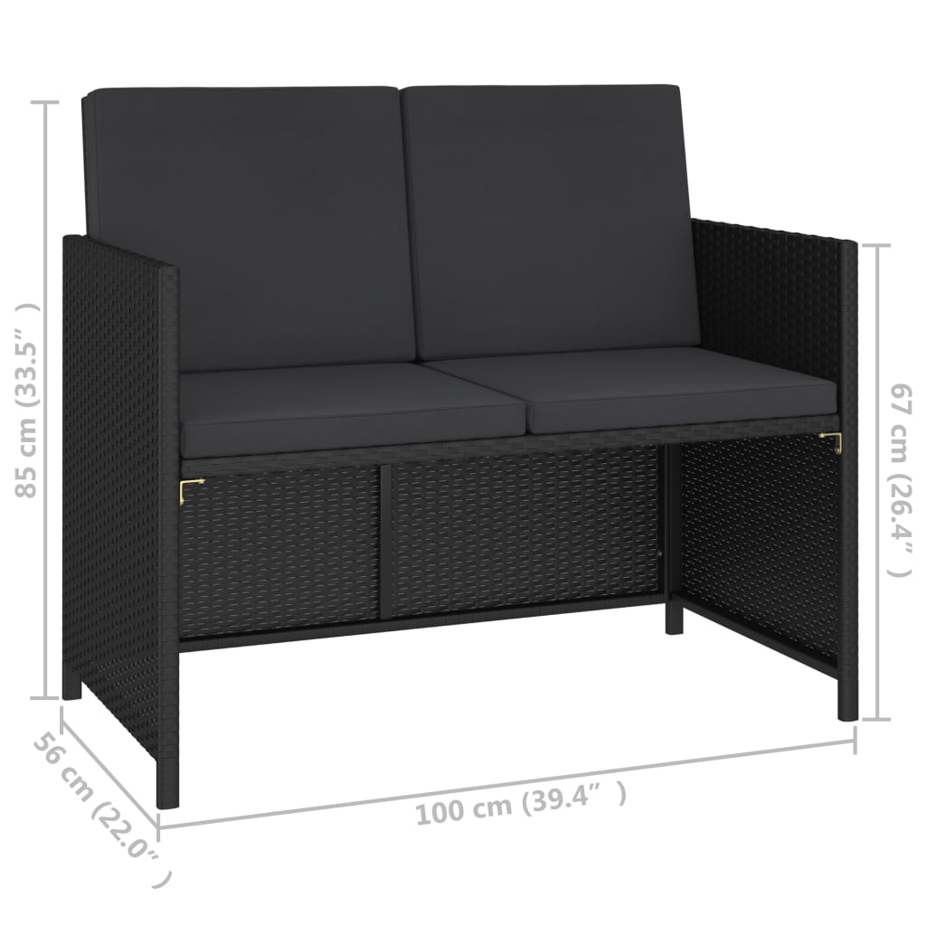 6-tlg. Garten-Essgruppe mit Auflagen Poly Rattan Schwarz