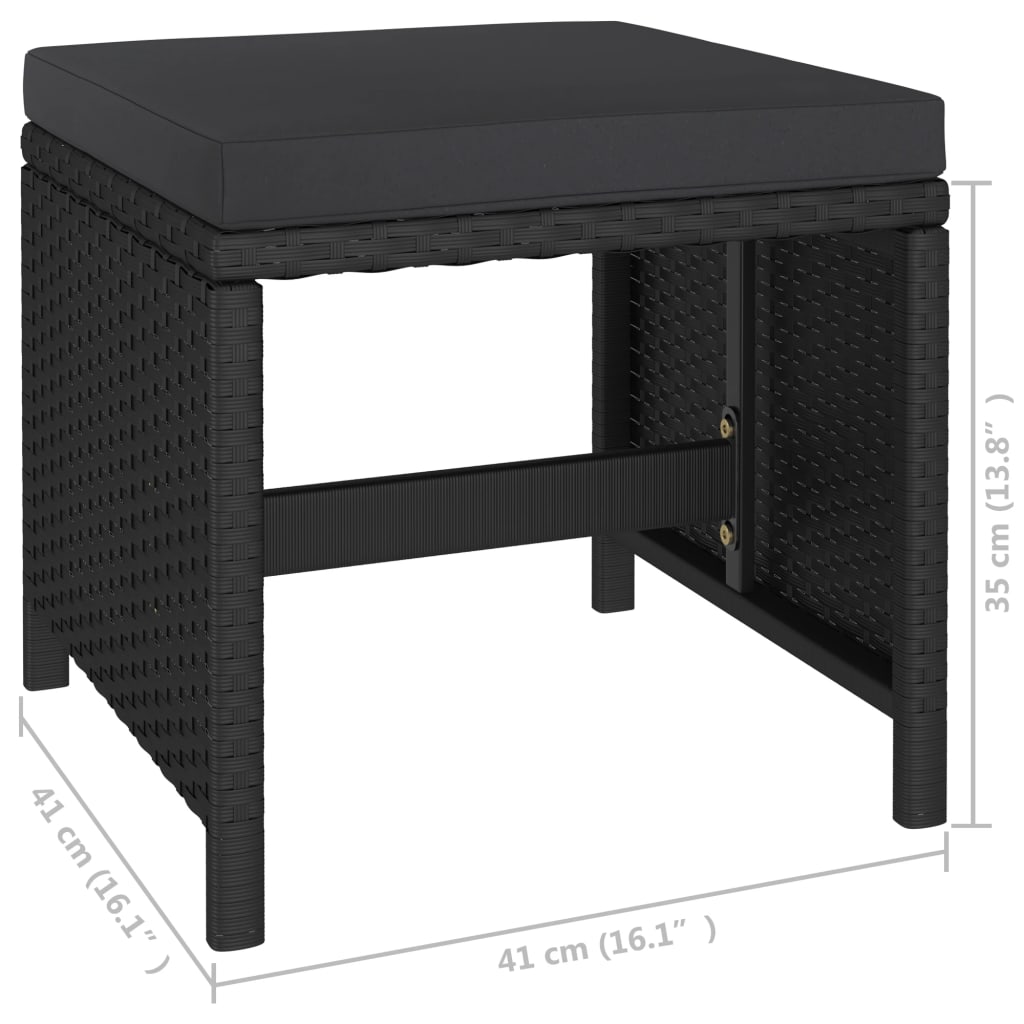 6-tlg. Garten-Essgruppe mit Auflagen Poly Rattan Schwarz