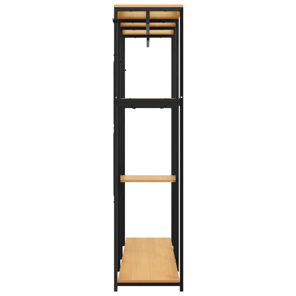 Kleiderschrank Schwarz und Eichen-Optik 110x40x167 cm Metall