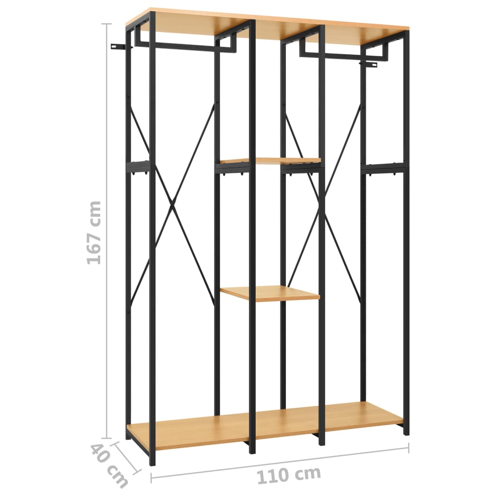 Kleiderschrank Schwarz und Eichen-Optik 110x40x167 cm Metall