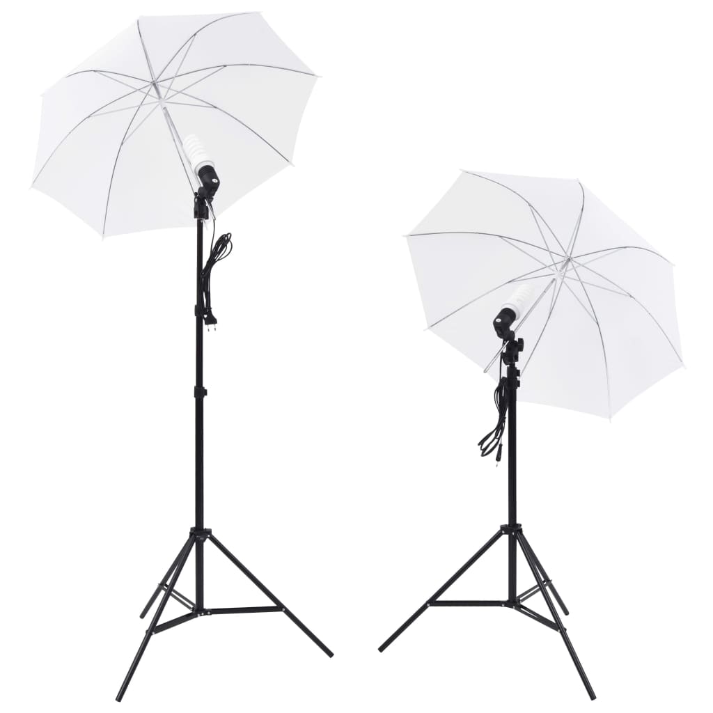 Ensemble studio photo avec lampes, parapluies, fond, réflecteur