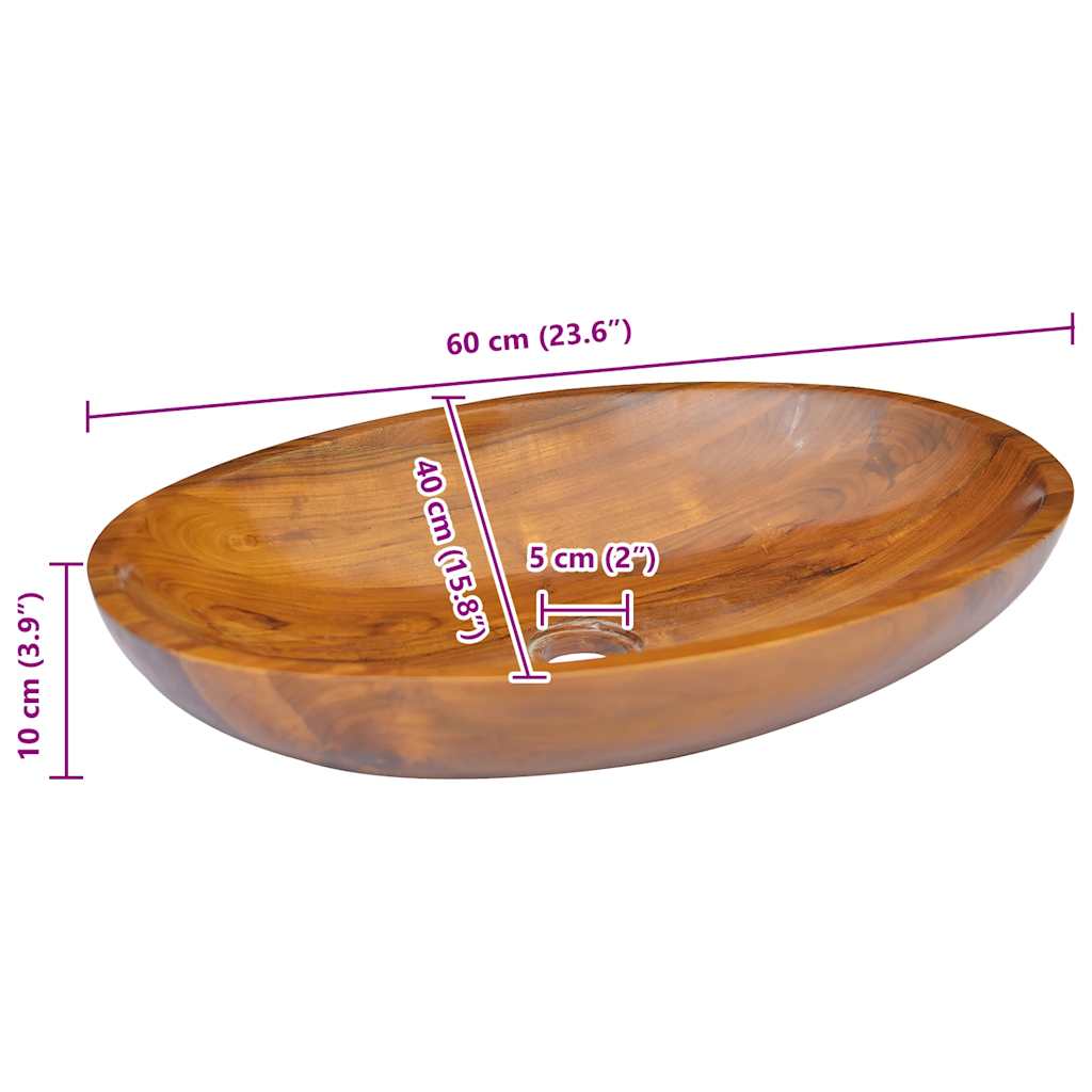 Waschbecken Massivholz Teak 60x40x10 cm