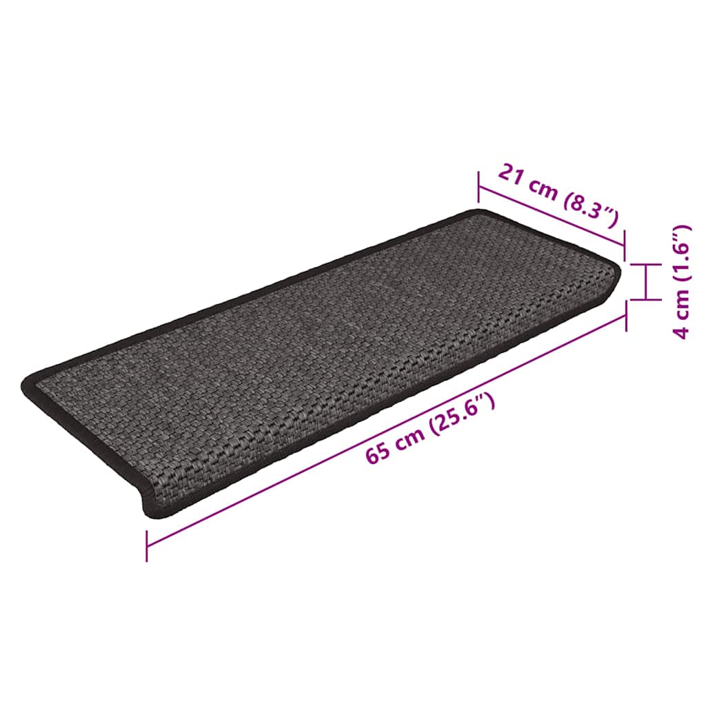Stufenmatten Selbstklebend Sisal 15 Stk. 65x21x4 cm Anthrazit