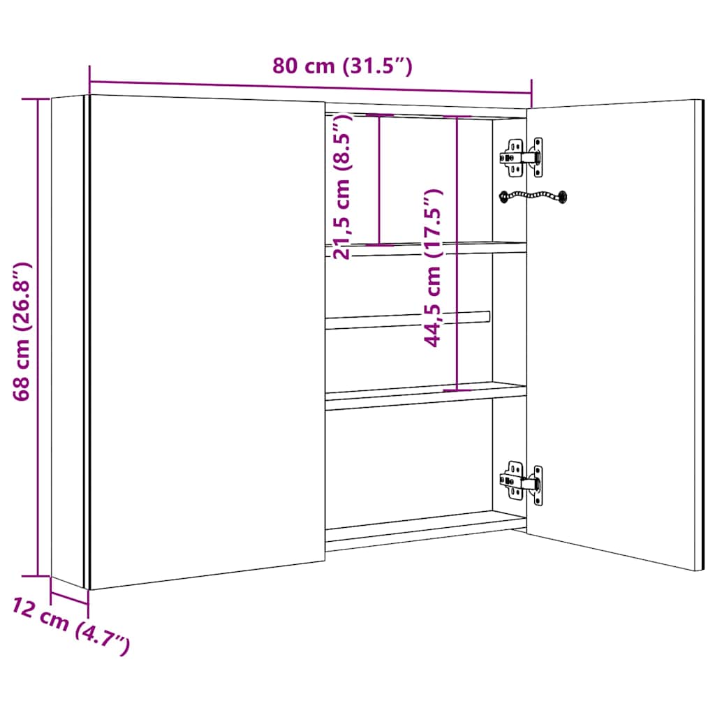 LED-Spiegelschrank fürs Bad Glänzend Weiß 80x12x68 cm