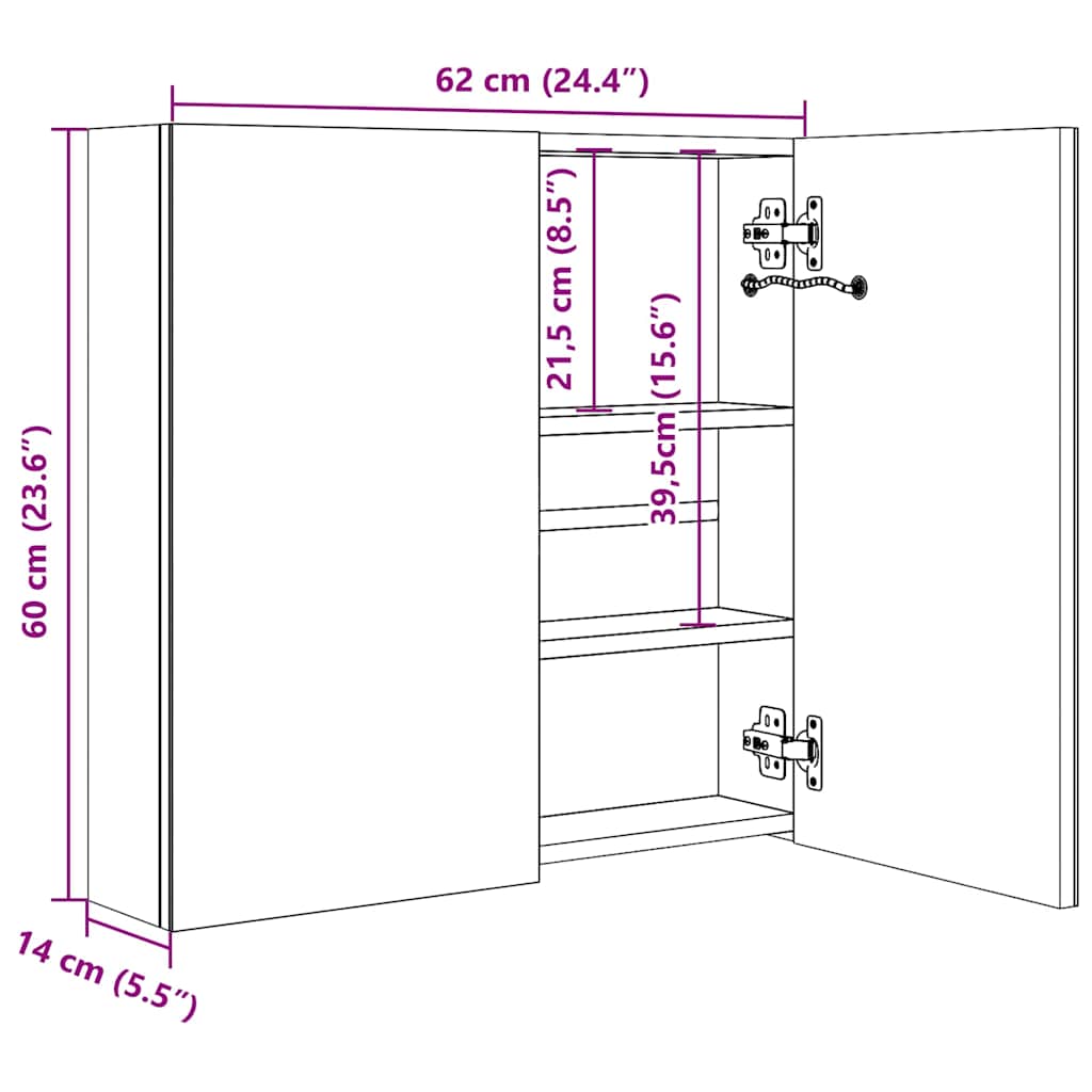 LED-Spiegelschrank fürs Bad Grau 62x14x60 cm