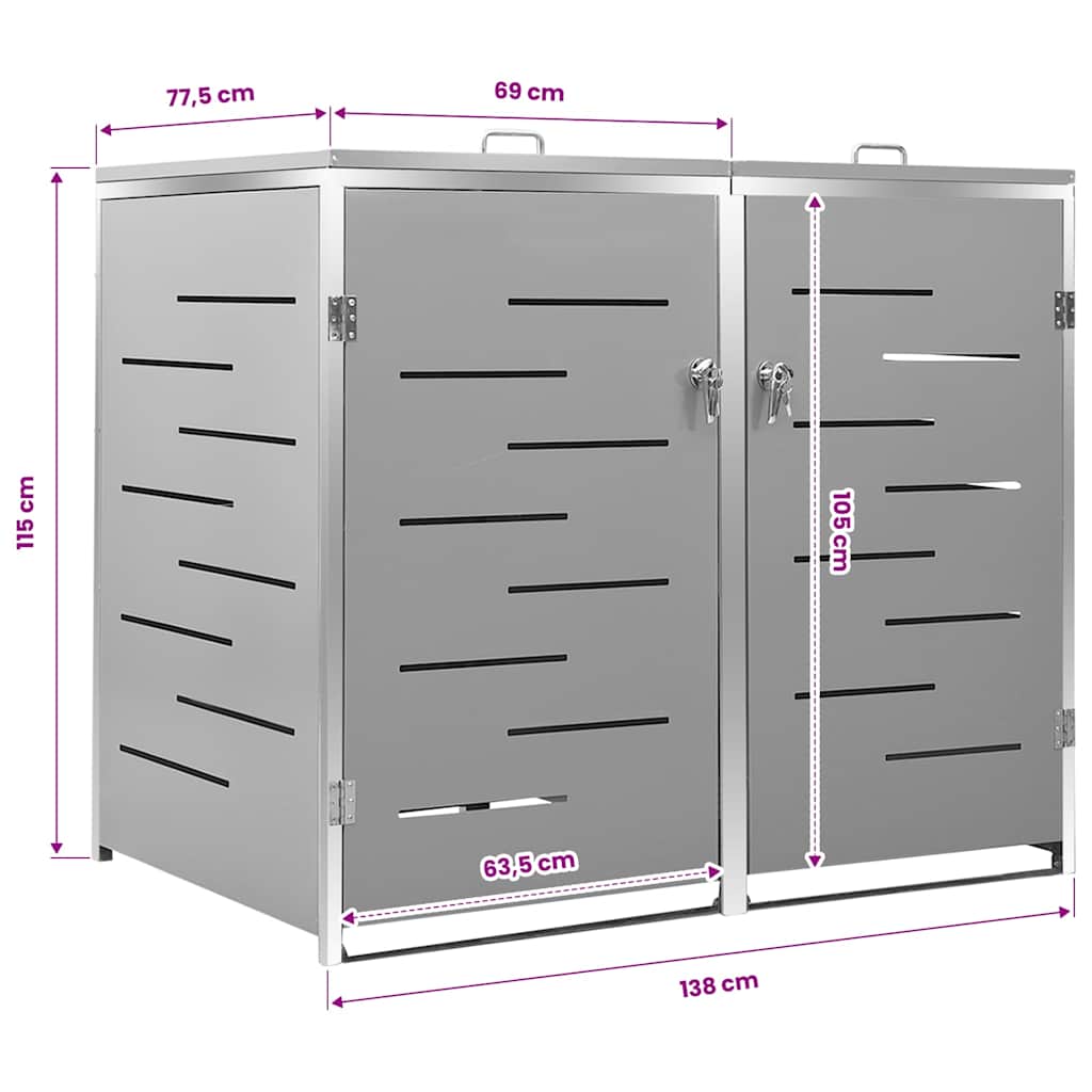 Mülltonnenbox für 2 Tonnen 138x77,5x115 cm Edelstahl