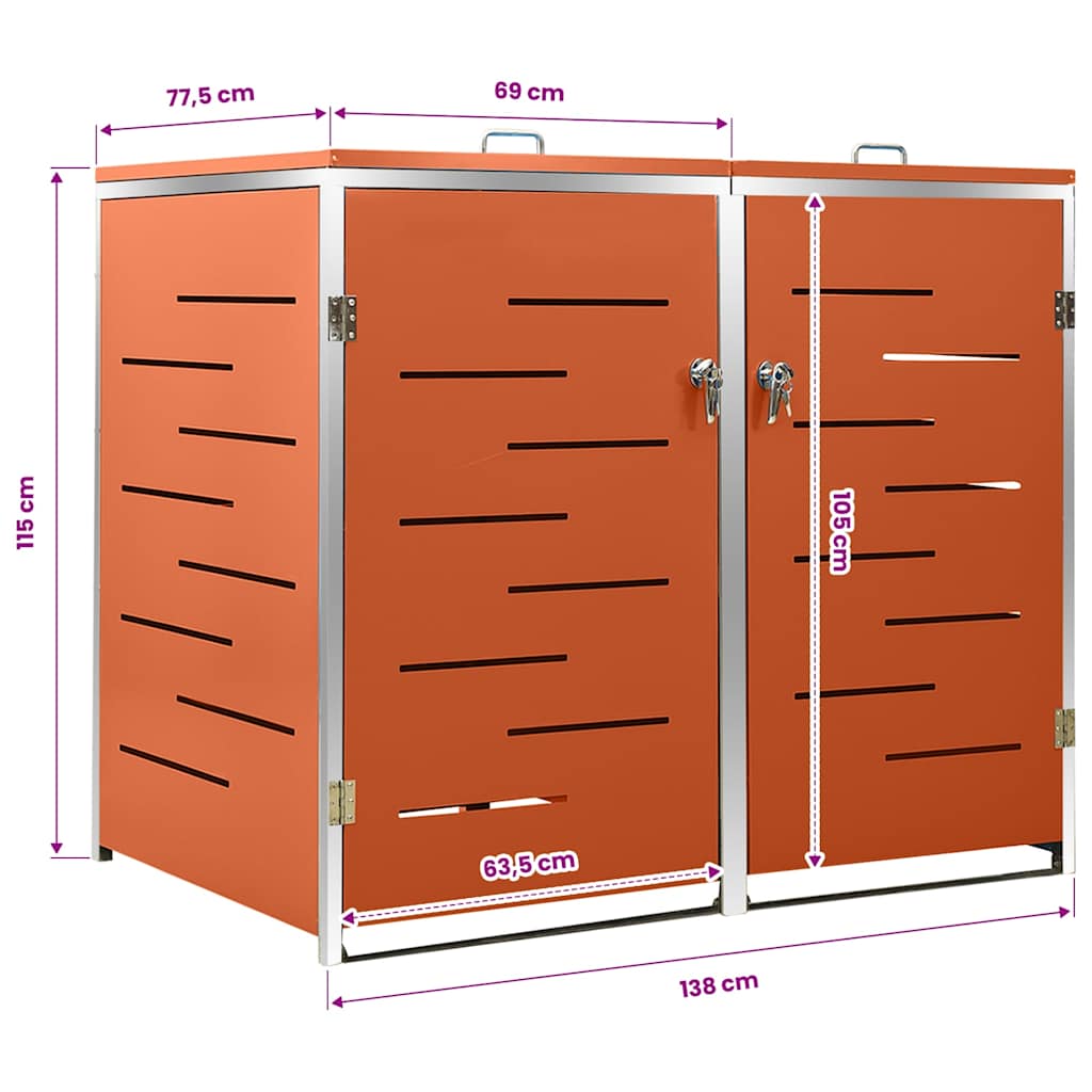 Mülltonnenbox für 2 Tonnen 138x77,5x115 cm Edelstahl