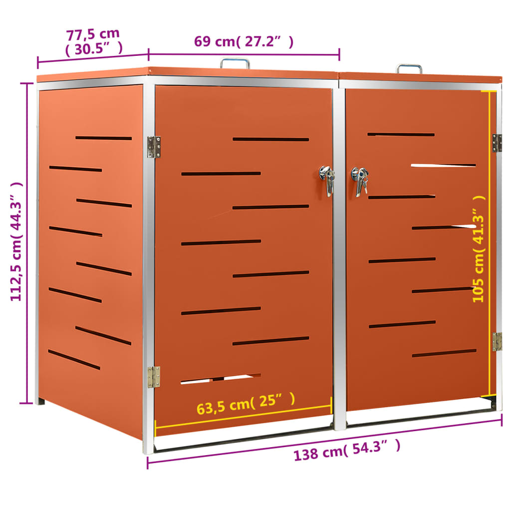 Mülltonnenbox für 2 Tonnen 138x77,5x115 cm Edelstahl