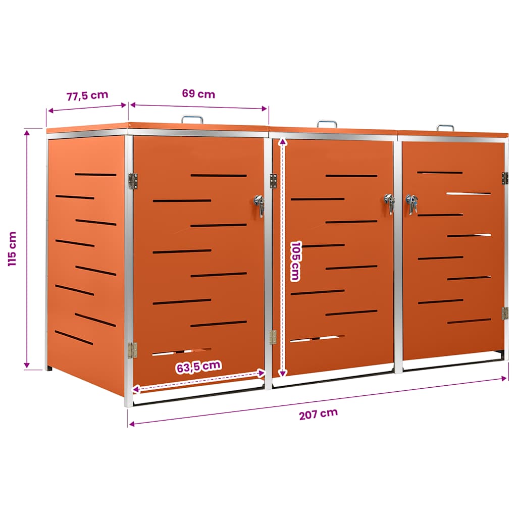 Mülltonnenbox für 3 Tonnen 207x77,5x115 cm Edelstahl
