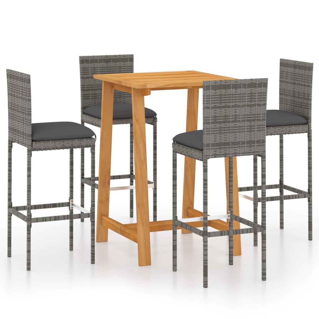 5-piece garden bar set with cushions, grey