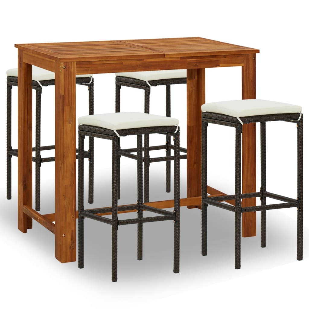 5-piece garden bar set with cushions, brown
