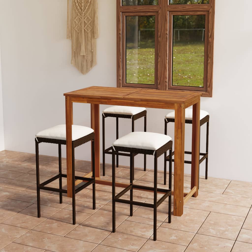 5-piece garden bar set with cushions, brown