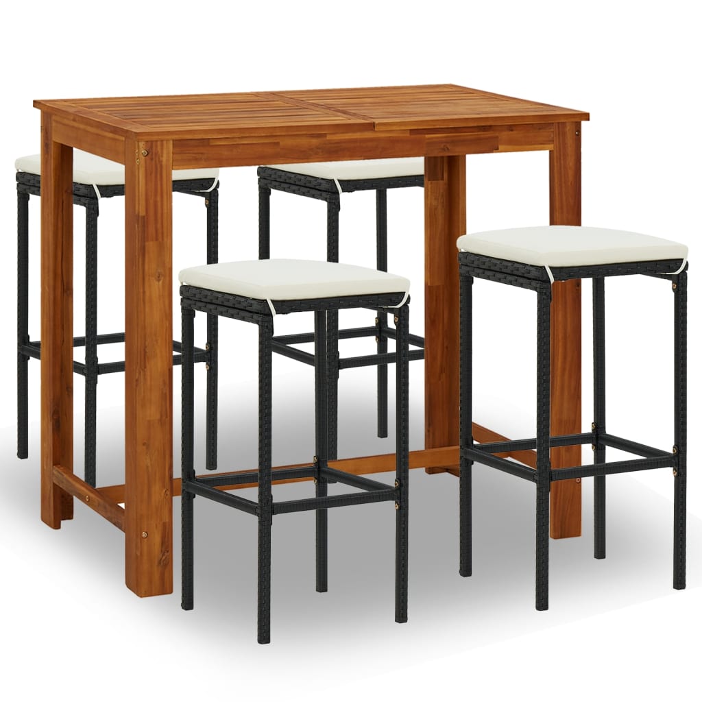 5-piece garden bar set with cushions, black