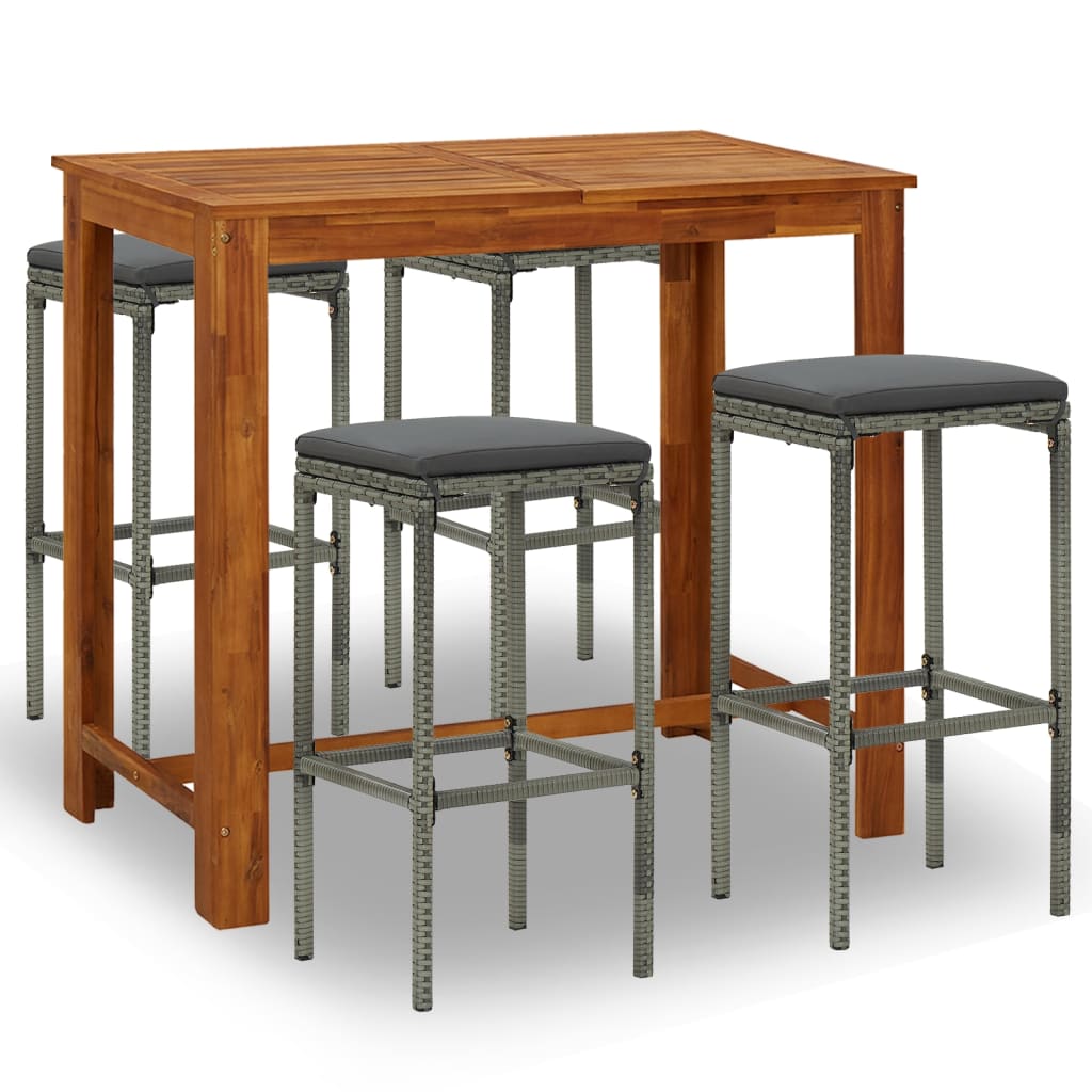 5-piece garden bar set with cushions, grey
