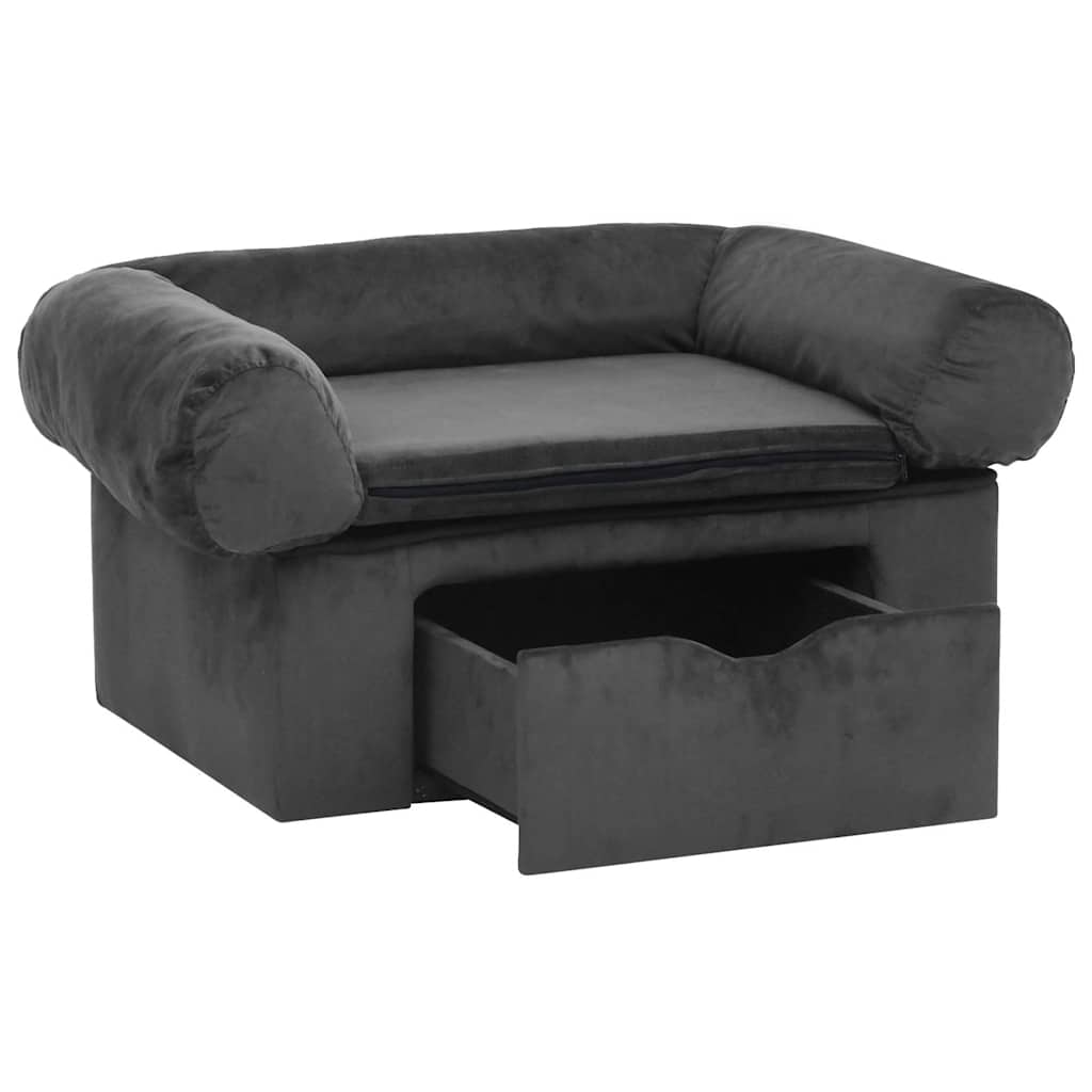 Canapé pour chien avec tiroir gris foncé 75x50x38 cm peluche