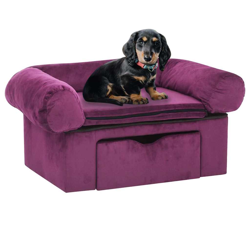 Dog sofa with drawer burgundy red 75x50x38 cm plush