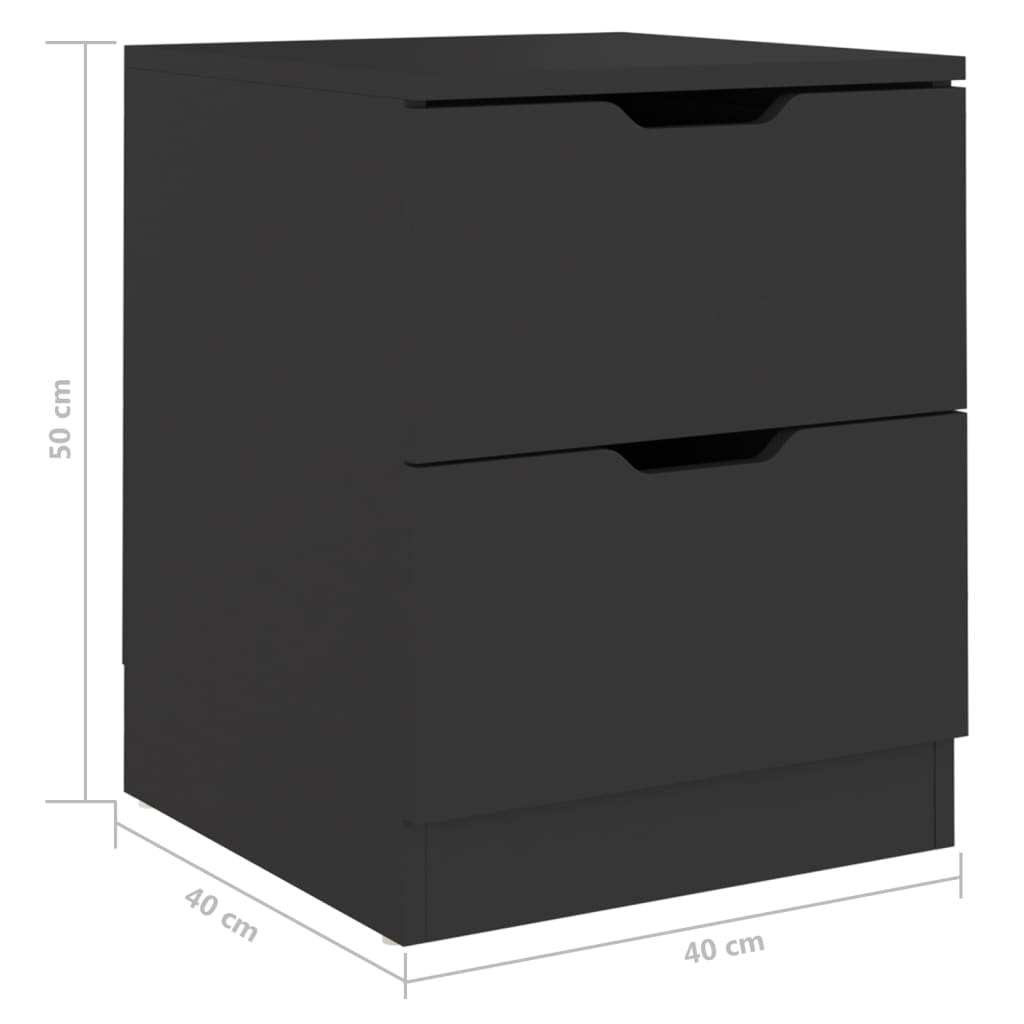 Tables de chevet, lot de 2, aggloméré noir, 40 x 40 x 50 cm