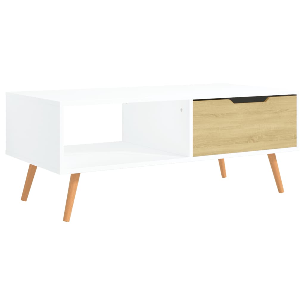 Couchtisch Weiß und Sonoma-Eiche 100x49,5x43 cm Holzwerkstoff