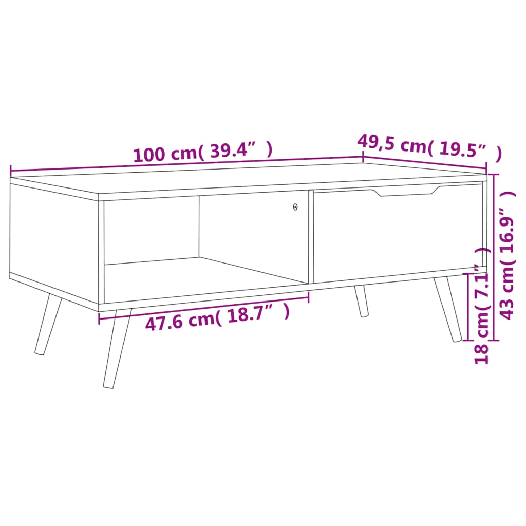 Couchtisch Weiß und Sonoma-Eiche 100x49,5x43 cm Holzwerkstoff