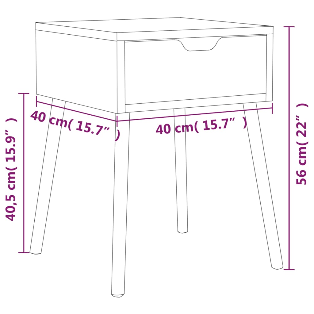 Tables de chevet, lot de 2, chêne fumé, 40 x 40 x 56 cm.