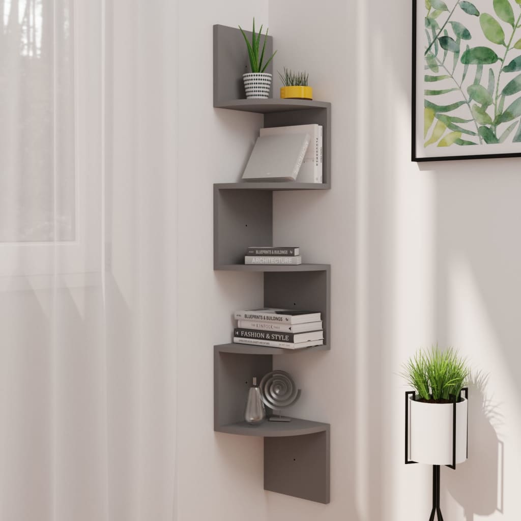 Wall corner shelf grey 19x19x123 cm wood-based material