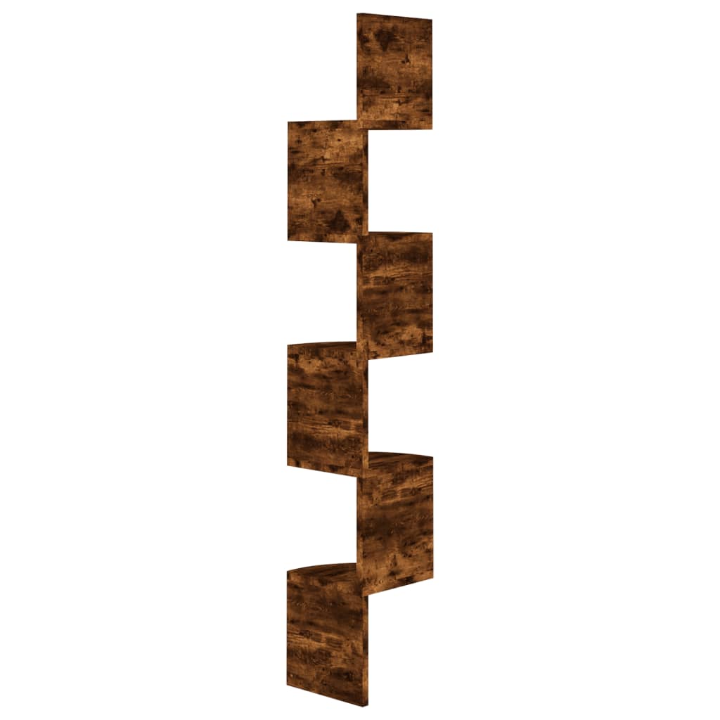 Wall corner shelf smoked oak 19x19x123 cm wood material