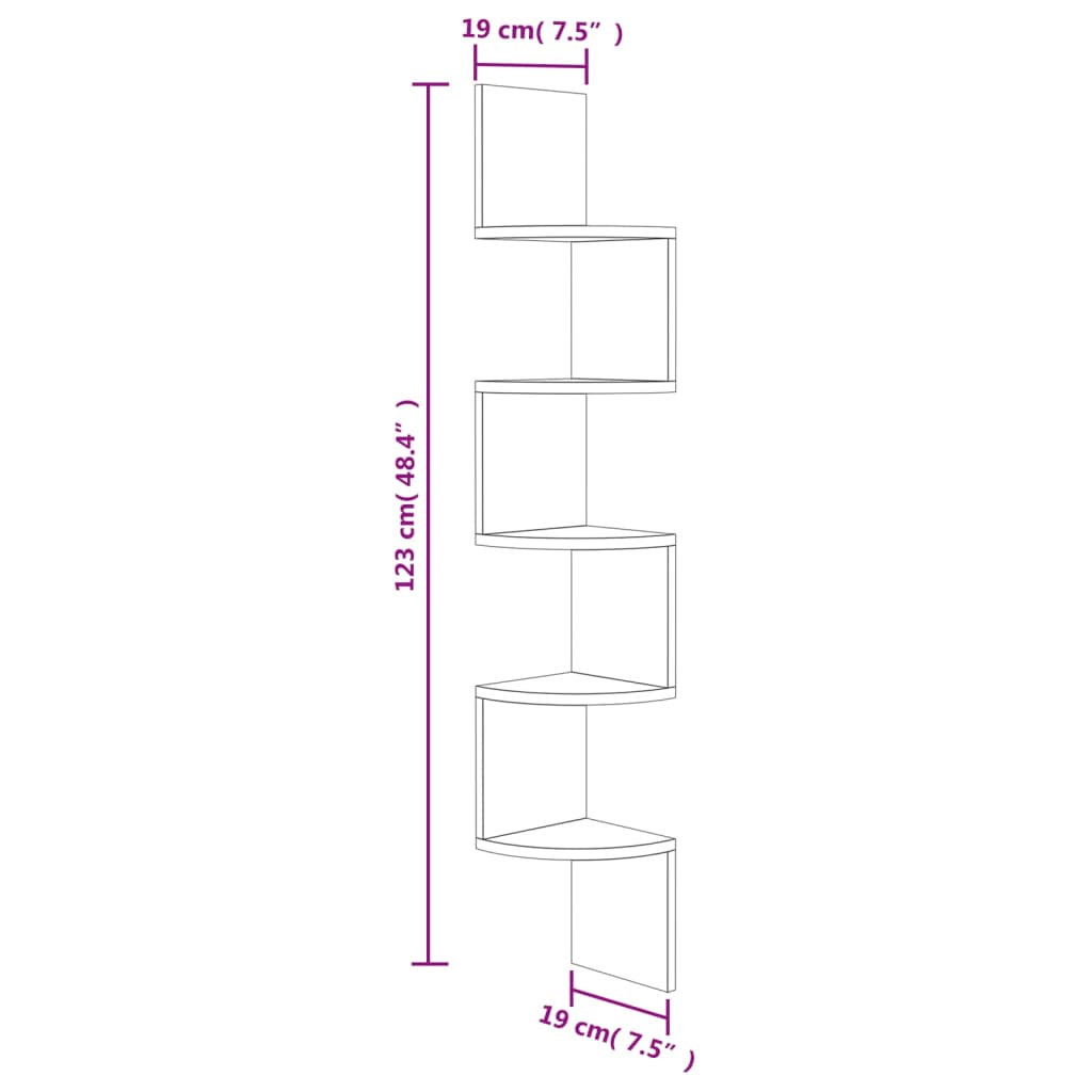 Wall corner shelf smoked oak 19x19x123 cm wood material