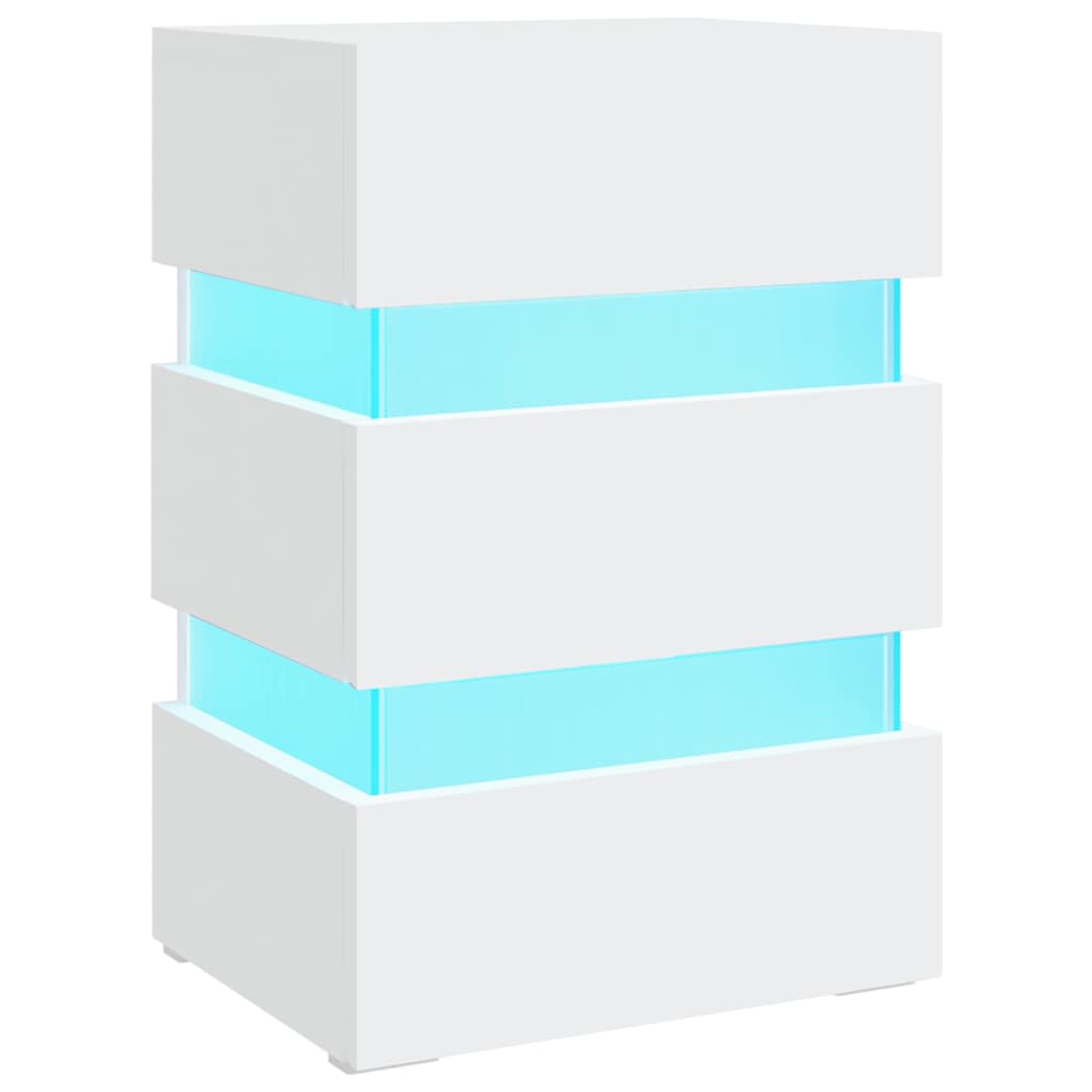 Table de chevet LED blanche 45x35x67 cm en bois
