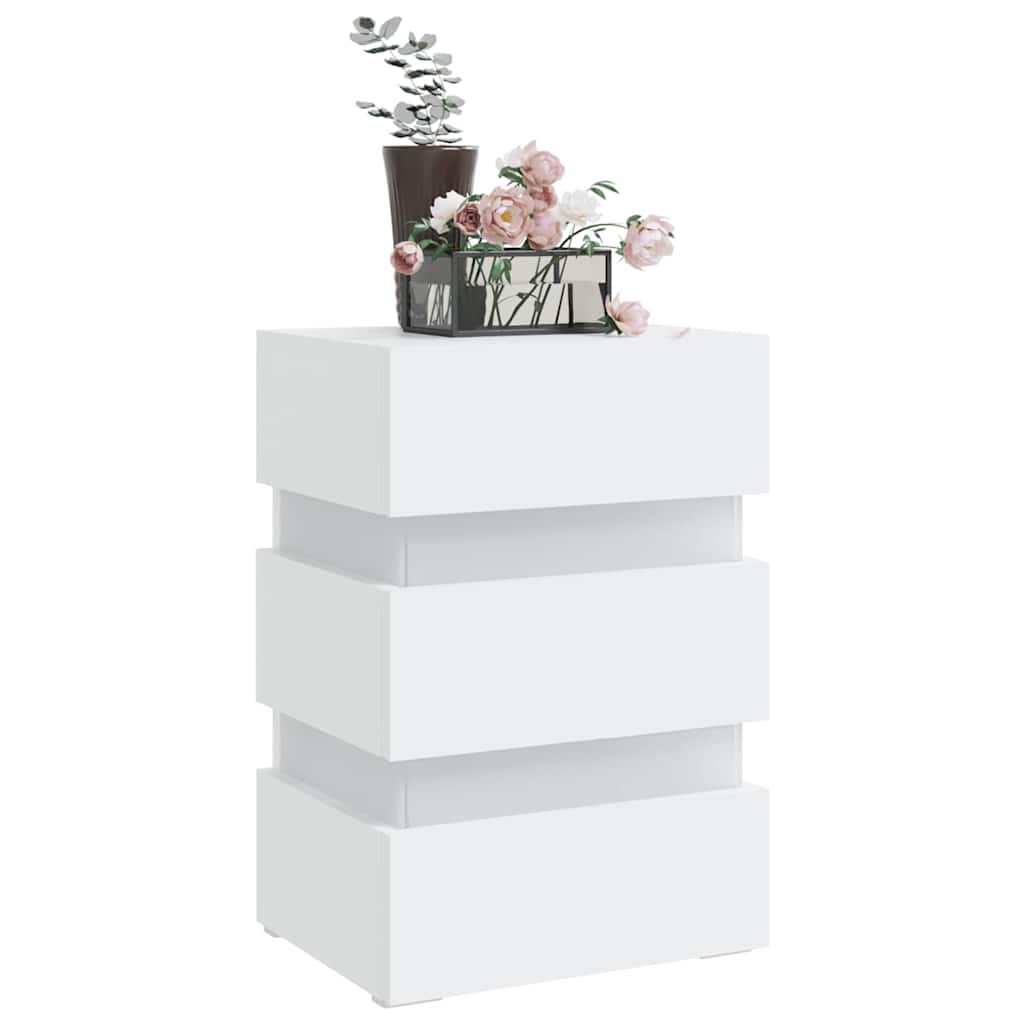 Table de chevet LED blanche 45x35x67 cm en bois