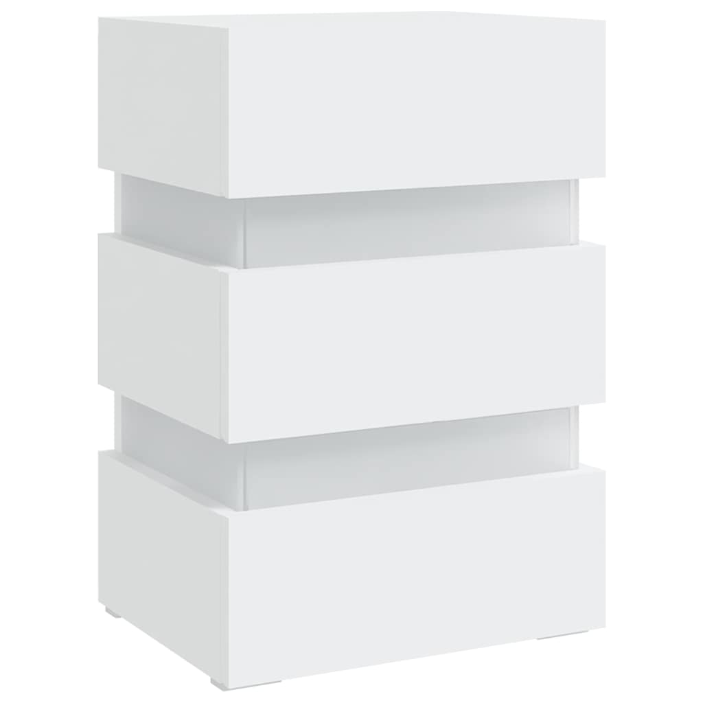 Table de chevet LED blanche 45x35x67 cm en bois