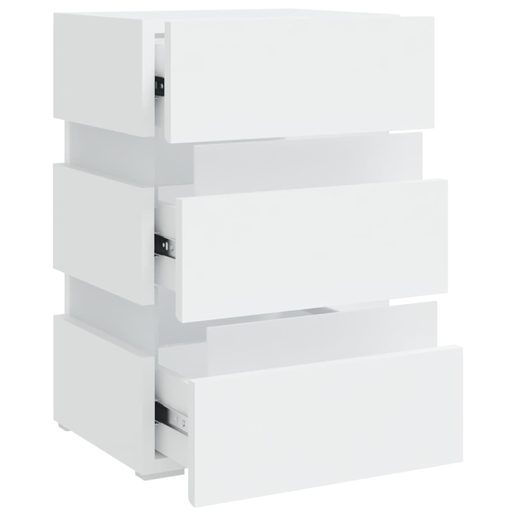 Table de chevet LED blanche 45x35x67 cm en bois