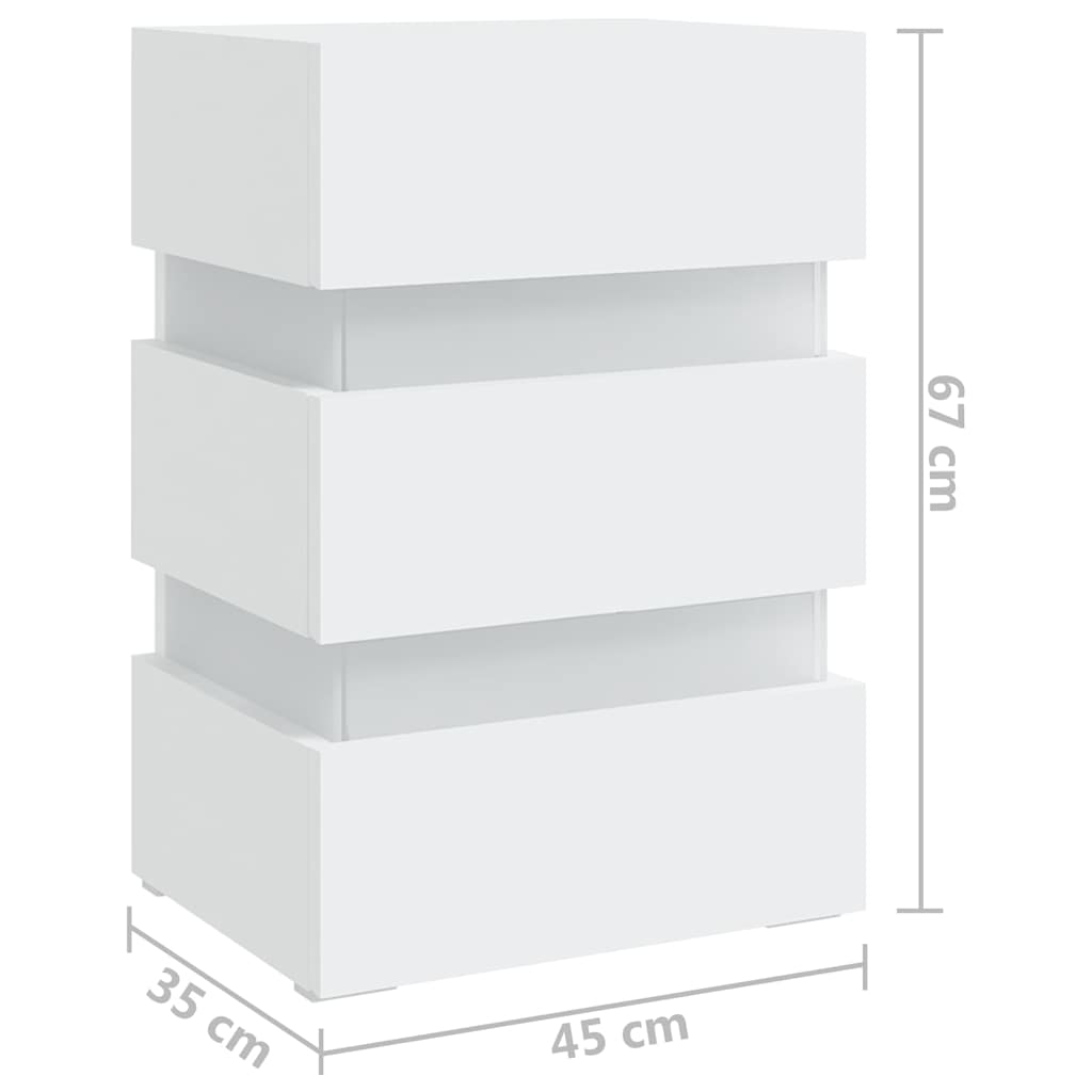 Table de chevet LED blanche 45x35x67 cm en bois