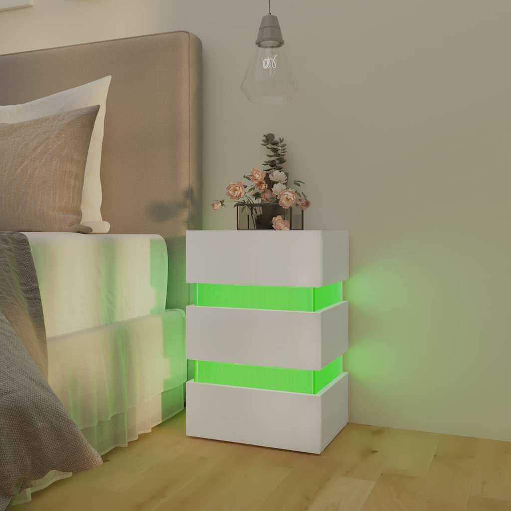 Table de chevet LED blanche 45x35x67 cm en bois