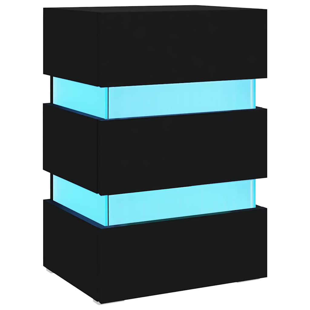 Table de chevet LED noire 45x35x67 cm matériau à base de bois