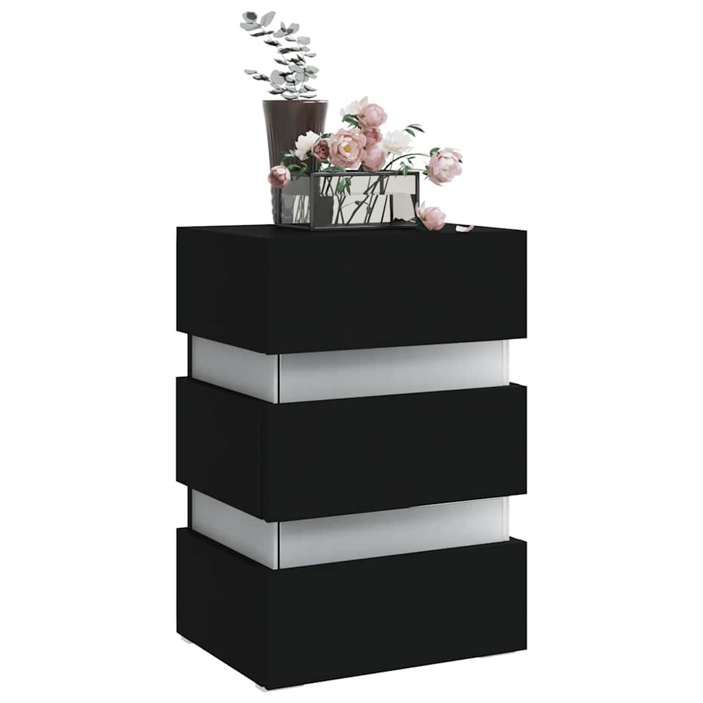 Table de chevet LED noire 45x35x67 cm matériau à base de bois
