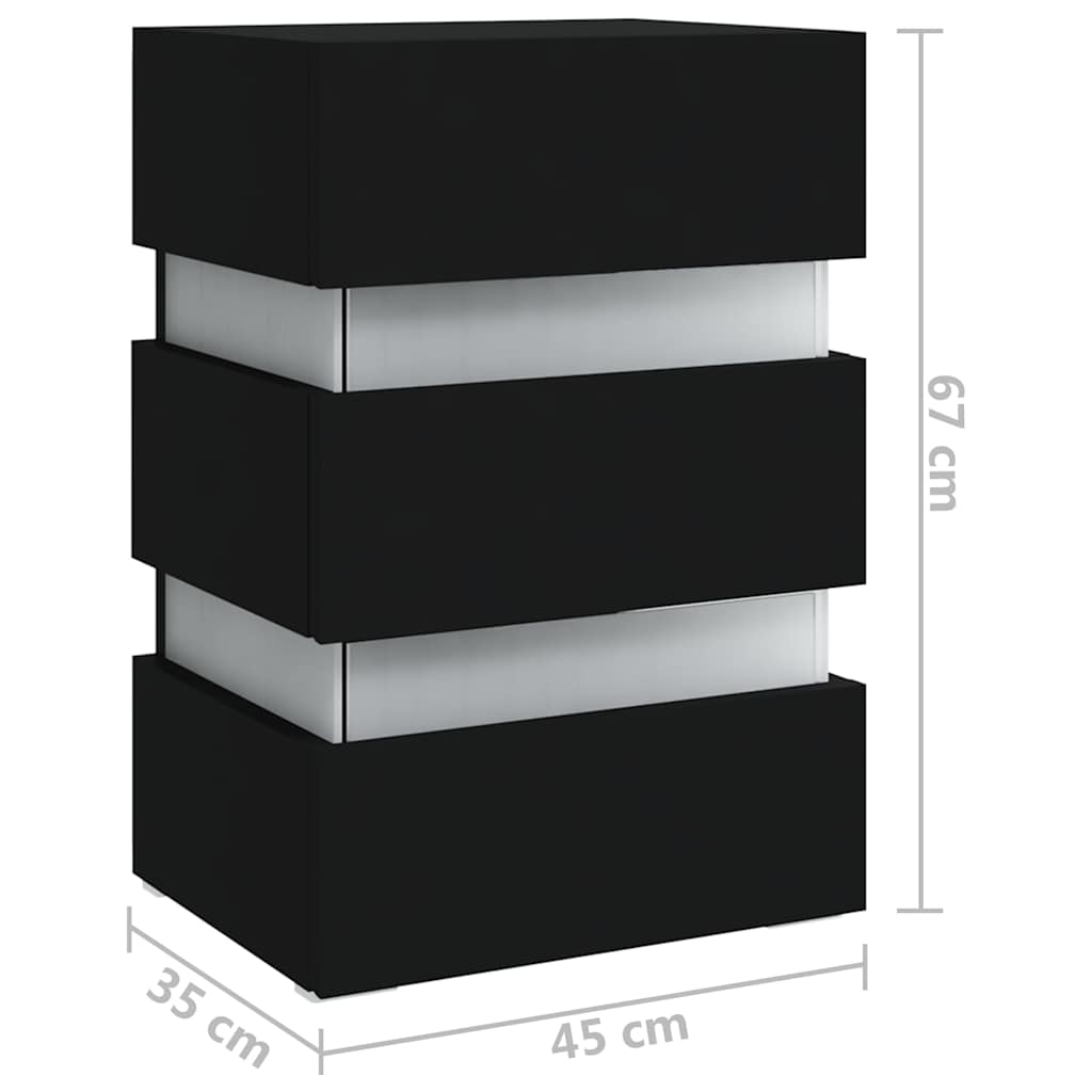 Table de chevet LED noire 45x35x67 cm matériau à base de bois