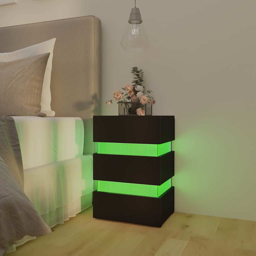 Table de chevet LED noire 45x35x67 cm matériau à base de bois