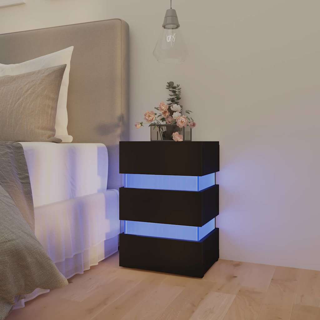 Table de chevet LED noire 45x35x67 cm matériau à base de bois