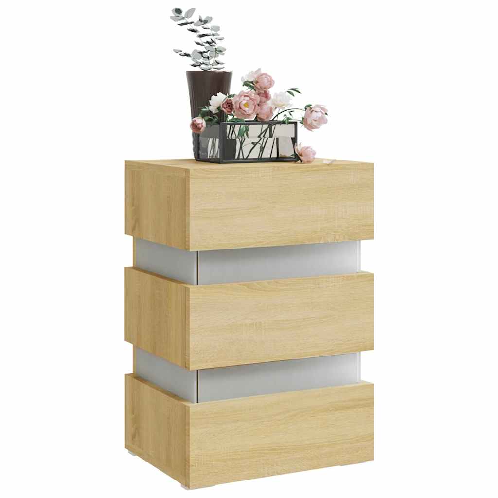 Table de chevet LED en chêne Sonoma 45x35x67 cm, matériau à base de bois