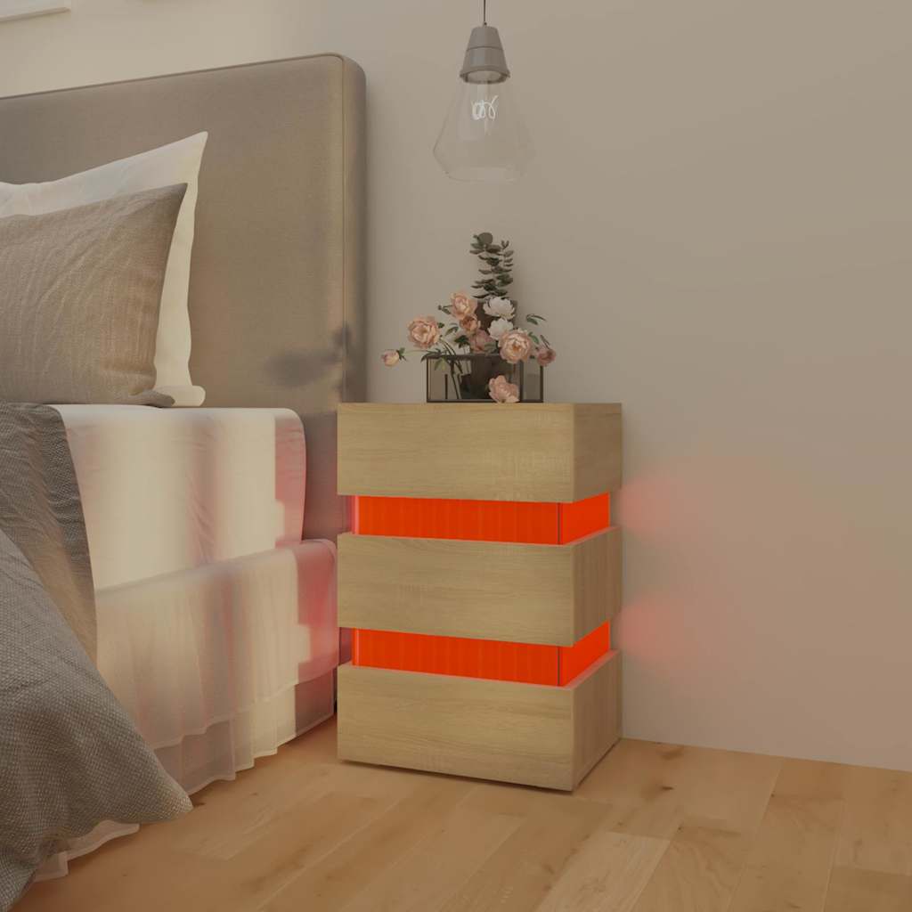 Table de chevet LED en chêne Sonoma 45x35x67 cm, matériau à base de bois
