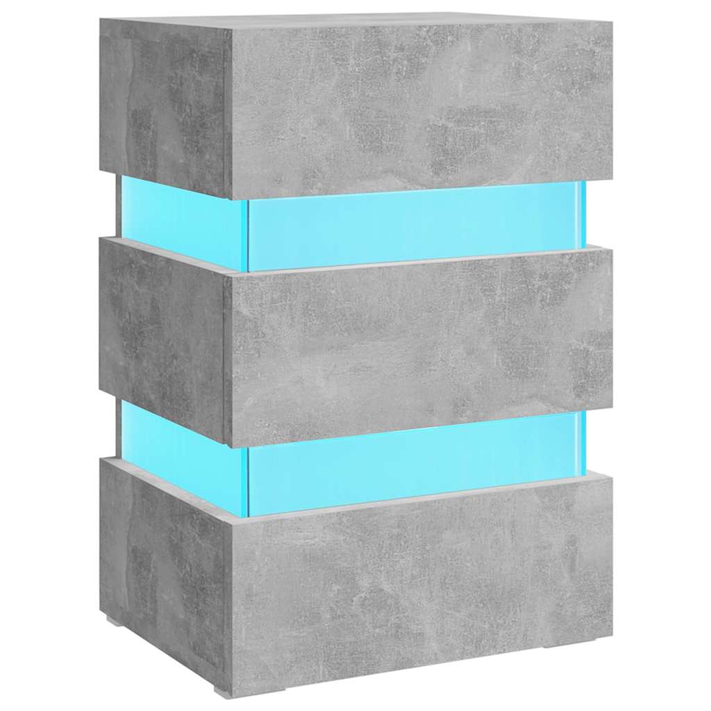 Table de chevet LED gris béton 45x35x67 cm matériau à base de bois