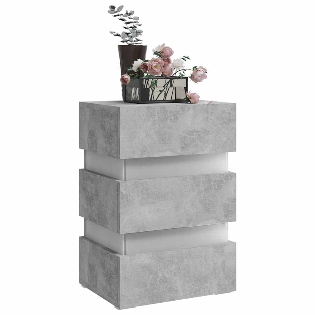 Table de chevet LED gris béton 45x35x67 cm matériau à base de bois