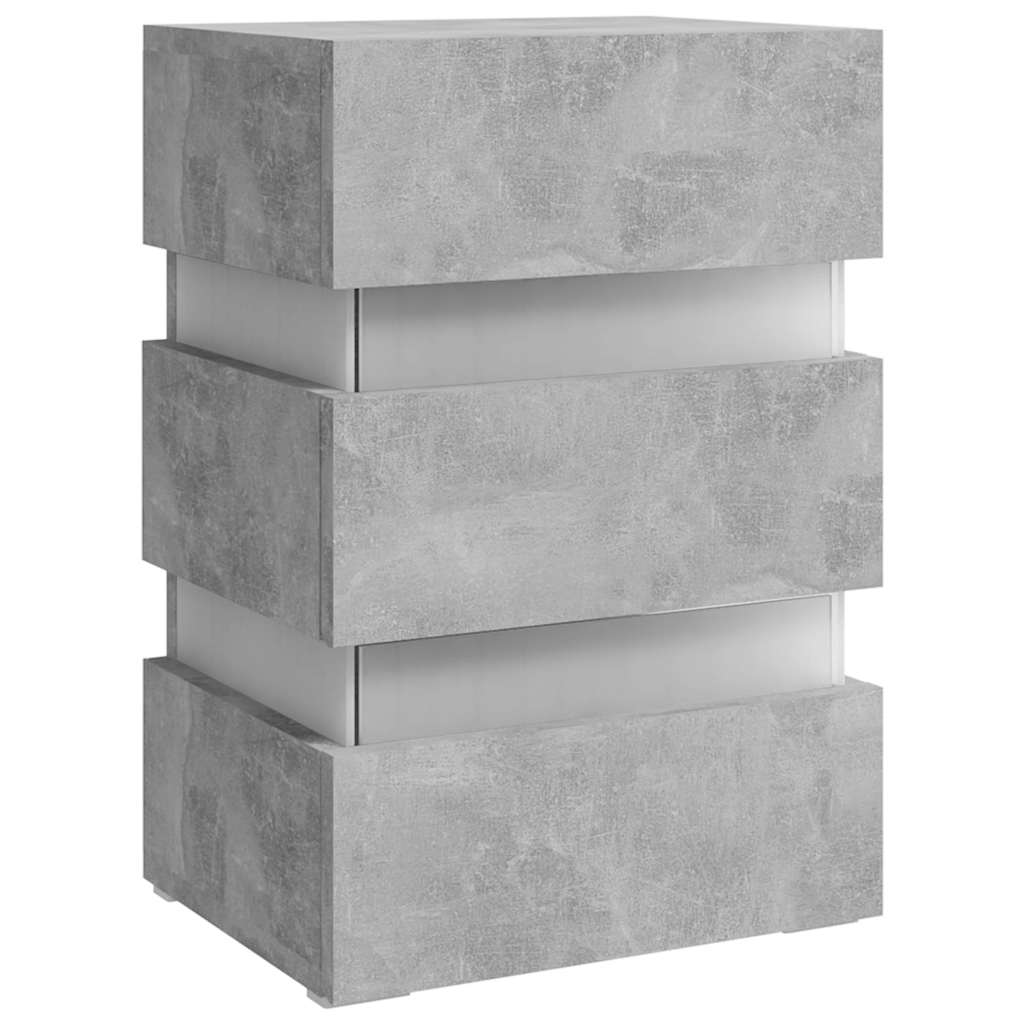 Table de chevet LED gris béton 45x35x67 cm matériau à base de bois