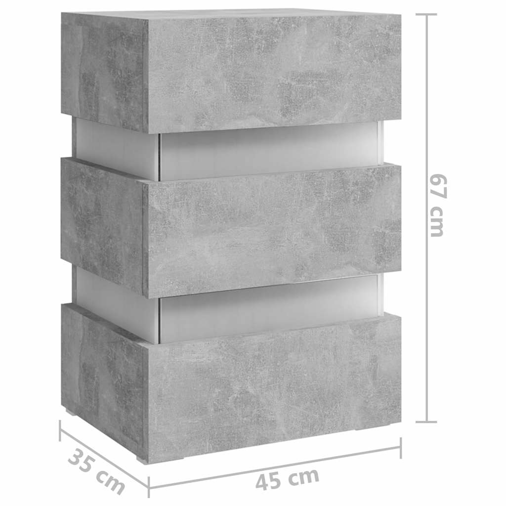 Table de chevet LED gris béton 45x35x67 cm matériau à base de bois