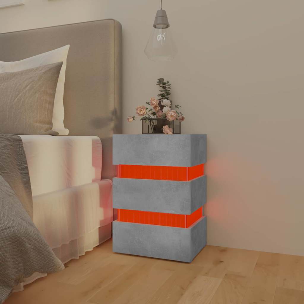 Table de chevet LED gris béton 45x35x67 cm matériau à base de bois