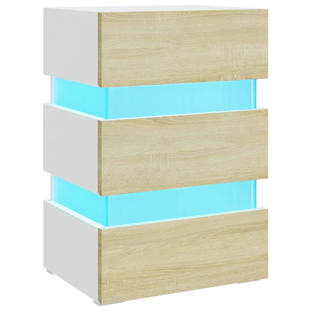 Table de chevet LED blanche et chêne Sonoma 45x35x67 cm matériau bois